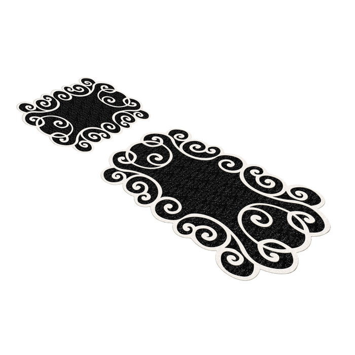 Mijölnir Juego de alfombras de baño blanco y negro (2 piezas) Mijölnir Juego de alfombras de baño blanco y negro (2 piezas)
